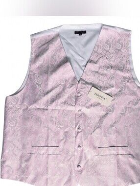 Elegant Men's Light Pink Paisley Brocade‎ Waistcoat Vest Size XXL
